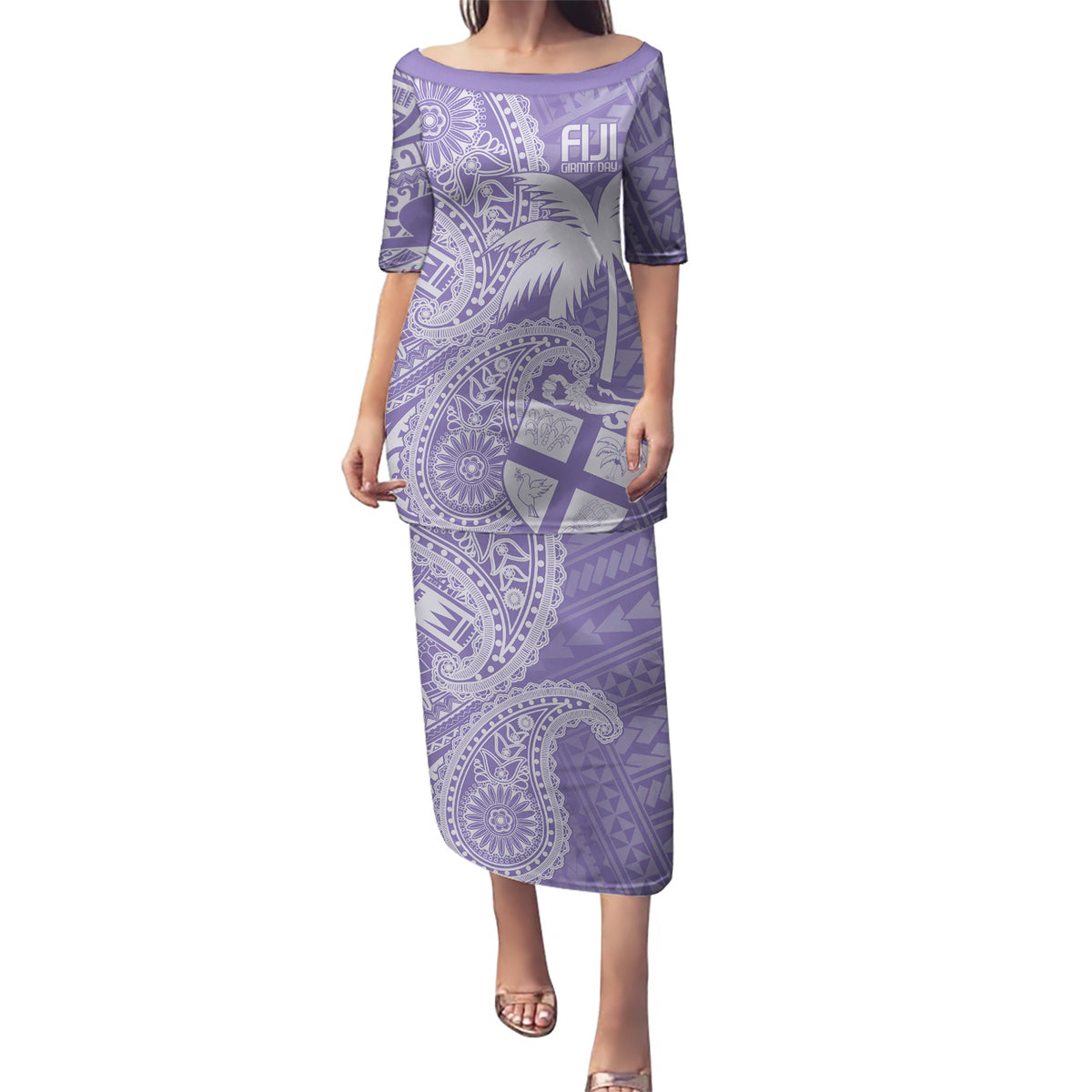 Custom Indo Fijians Puletasi Fiji ke Hindustani Polyneisan Paisley Purple Style LT9 Long Dress Purple - Polynesian Pride
