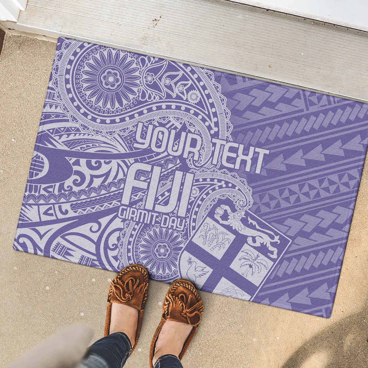 Custom Indo Fijians Rubber Doormat Fiji ke Hindustani Polyneisan Paisley Purple Style LT9 - Polynesian Pride