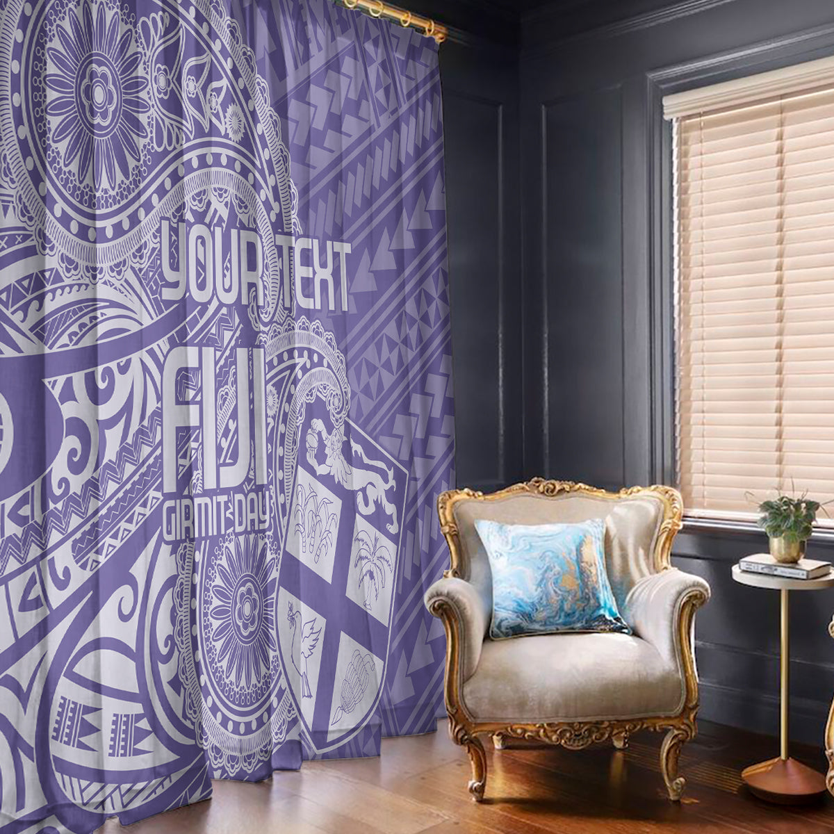Custom Indo Fijians Window Curtain Fiji ke Hindustani Polyneisan Paisley Purple Style LT9 - Polynesian Pride