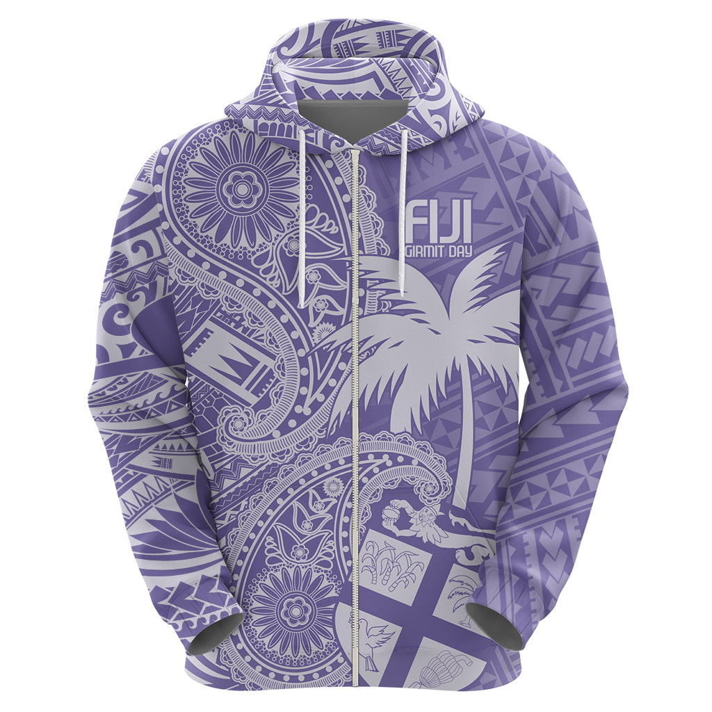 Custom Indo Fijians Zip Hoodie Fiji ke Hindustani Polyneisan Paisley Purple Style LT9 - Polynesian Pride