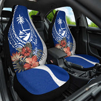 Blue Guam Hafa Adai Car Seat Cover Tropical Flowers with Polynesian Pattern