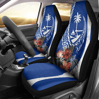 Blue Guam Hafa Adai Car Seat Cover Tropical Flowers with Polynesian Pattern