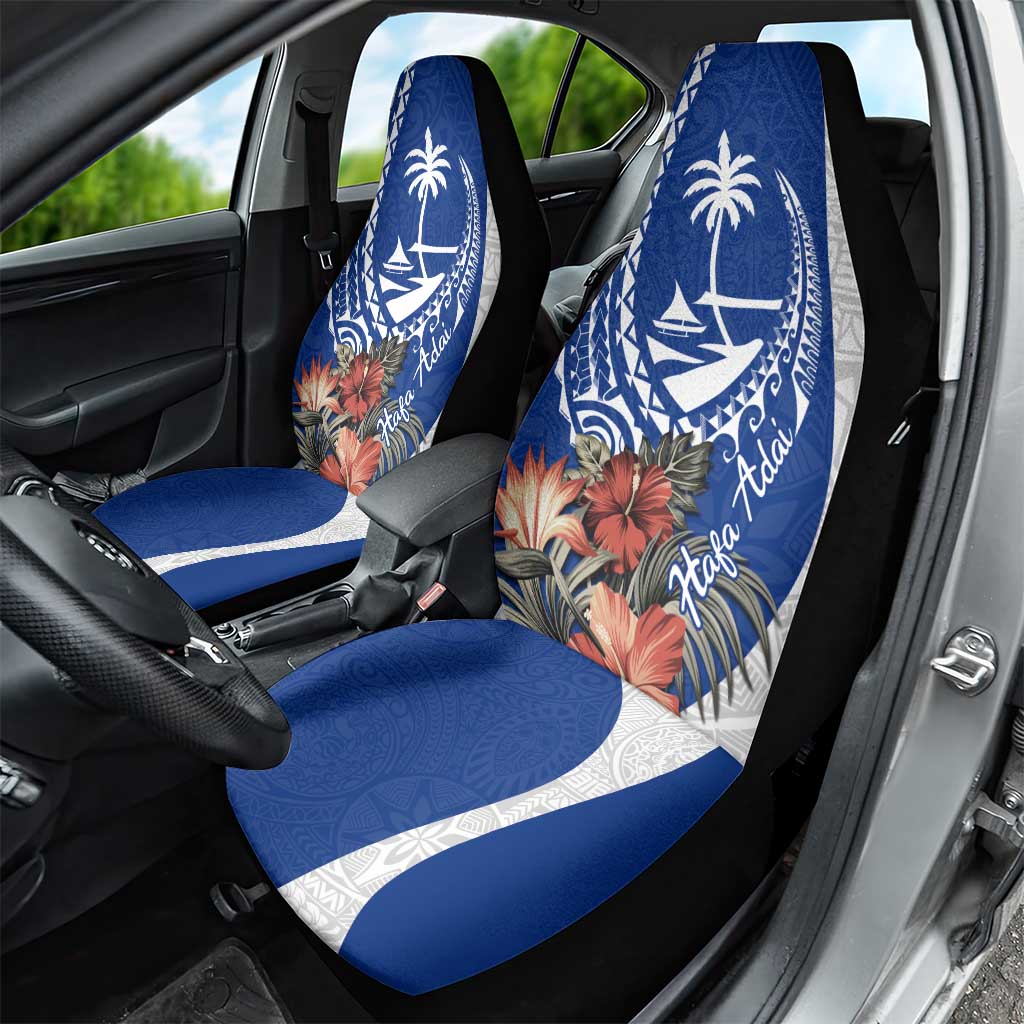 Blue Guam Hafa Adai Car Seat Cover Tropical Flowers with Polynesian Pattern