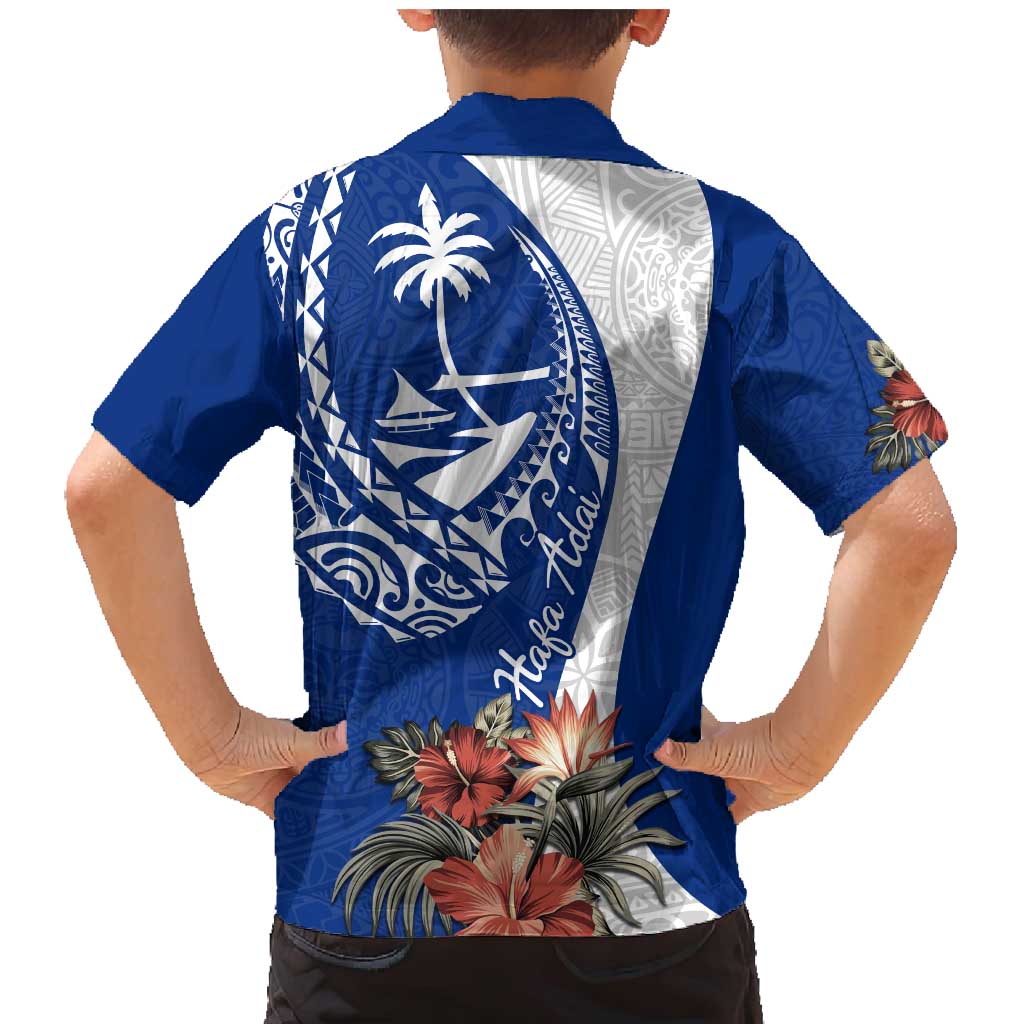 Blue Guam Hafa Adai Family Matching Mermaid Dress and Hawaiian Shirt Tropical Flowers with Polynesian Pattern LT9 - Polynesian Pride