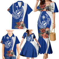 Blue Guam Hafa Adai Family Matching Mermaid Dress and Hawaiian Shirt Tropical Flowers with Polynesian Pattern LT9 - Polynesian Pride