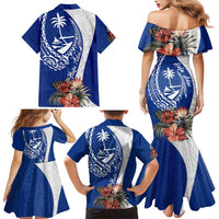 Blue Guam Hafa Adai Family Matching Mermaid Dress and Hawaiian Shirt Tropical Flowers with Polynesian Pattern LT9 - Polynesian Pride