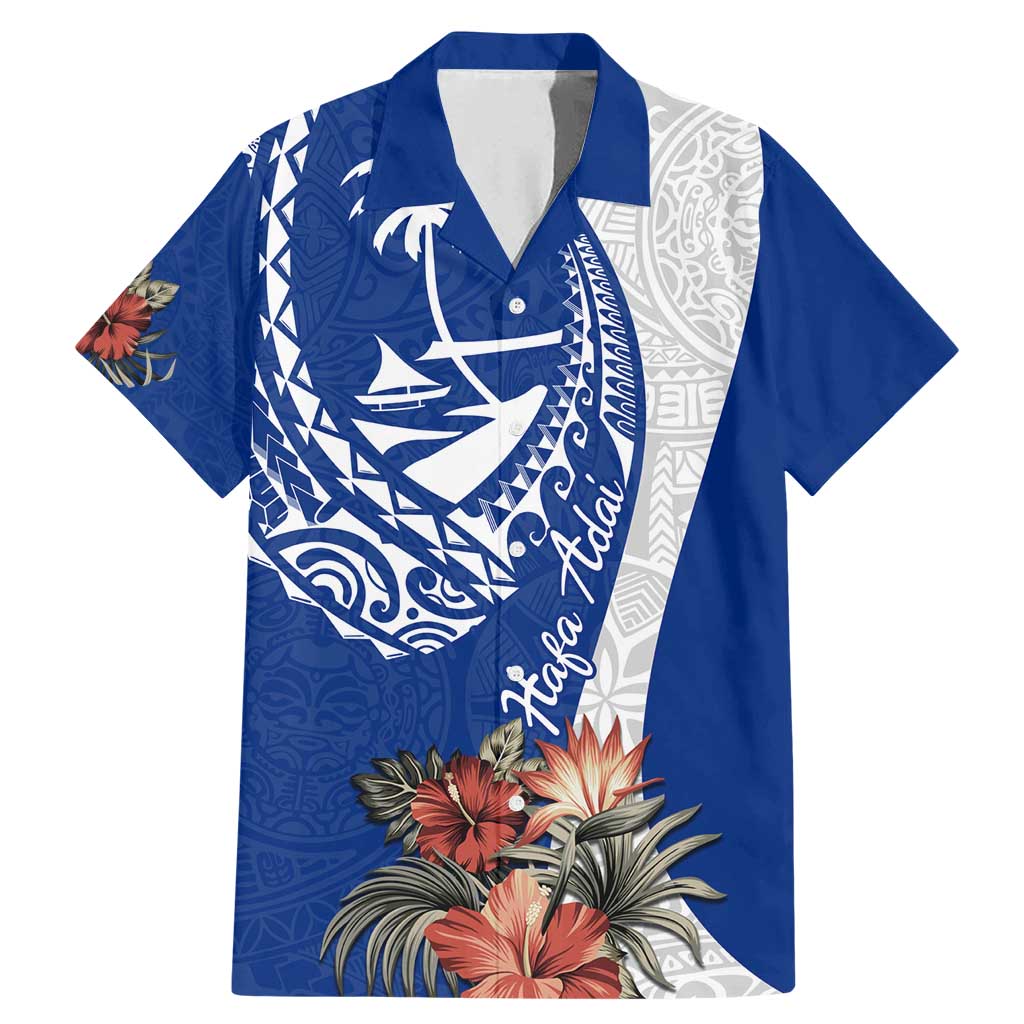 Blue Guam Hafa Adai Family Matching Mermaid Dress and Hawaiian Shirt Tropical Flowers with Polynesian Pattern LT9 Dad's Shirt - Short Sleeve Blue - Polynesian Pride