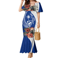 Blue Guam Hafa Adai Family Matching Mermaid Dress and Hawaiian Shirt Tropical Flowers with Polynesian Pattern LT9 Mom's Dress Blue - Polynesian Pride