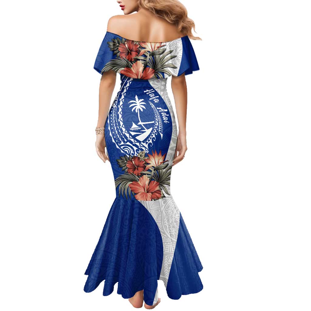 Blue Guam Hafa Adai Family Matching Mermaid Dress and Hawaiian Shirt Tropical Flowers with Polynesian Pattern LT9 - Polynesian Pride