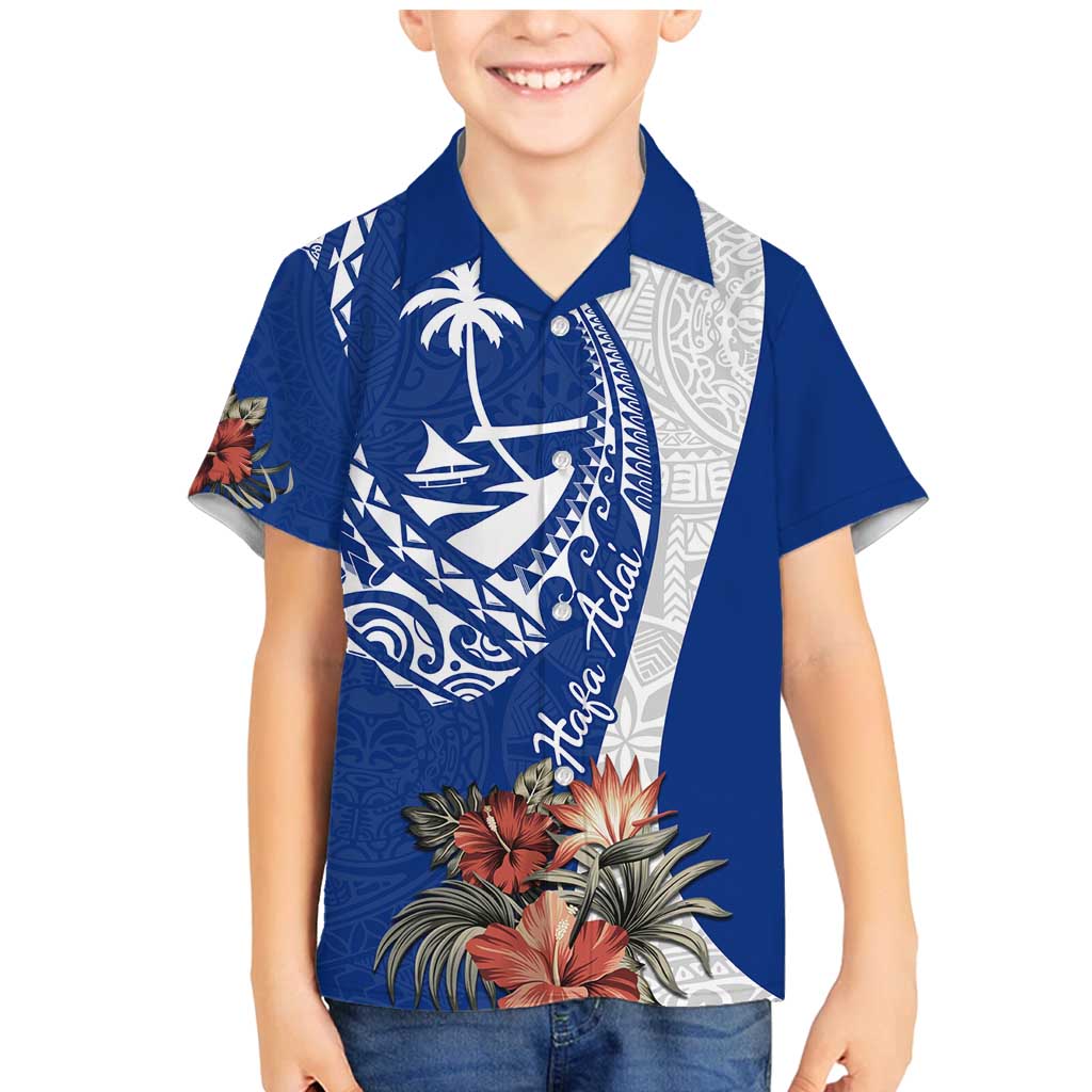 Blue Guam Hafa Adai Family Matching Mermaid Dress and Hawaiian Shirt Tropical Flowers with Polynesian Pattern LT9 Son's Shirt Blue - Polynesian Pride