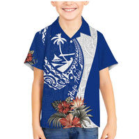 Blue Guam Hafa Adai Family Matching Mermaid Dress and Hawaiian Shirt Tropical Flowers with Polynesian Pattern LT9 Son's Shirt Blue - Polynesian Pride