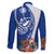 Blue Guam Hafa Adai Family Matching Off Shoulder Maxi Dress and Hawaiian Shirt Tropical Flowers with Polynesian Pattern
