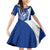 Blue Guam Hafa Adai Family Matching Off Shoulder Short Dress and Hawaiian Shirt Tropical Flowers with Polynesian Pattern