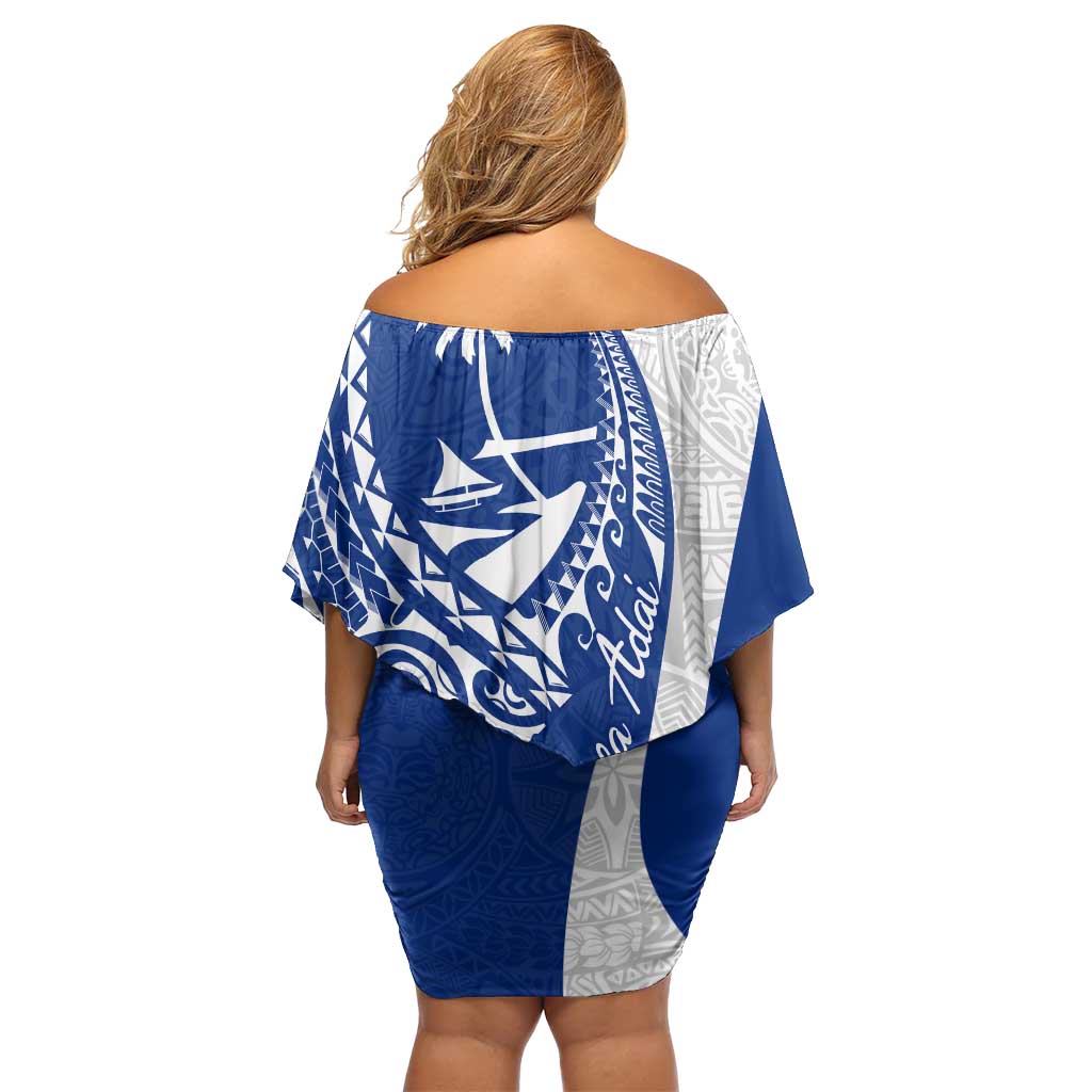 Blue Guam Hafa Adai Family Matching Off Shoulder Short Dress and Hawaiian Shirt Tropical Flowers with Polynesian Pattern LT9 - Polynesian Pride