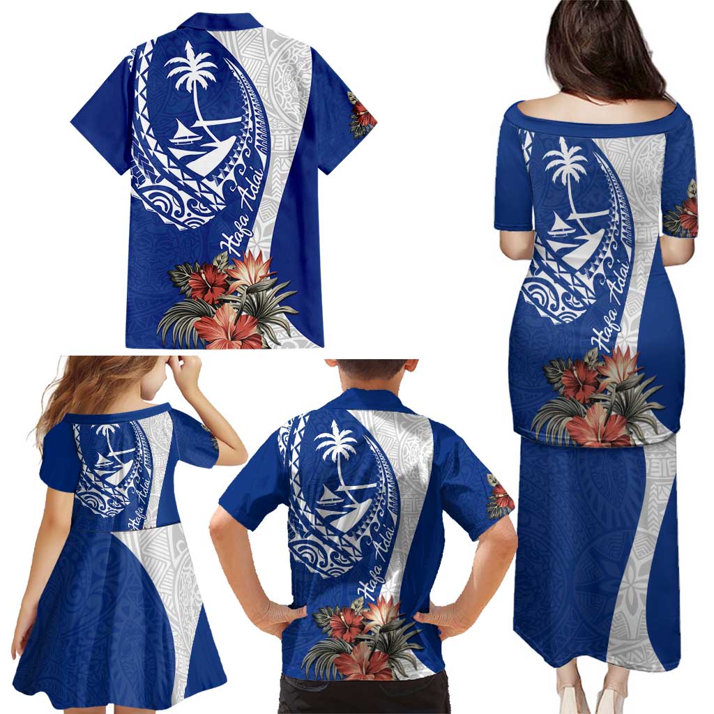 Blue Guam Hafa Adai Family Matching Puletasi and Hawaiian Shirt Tropical Flowers with Polynesian Pattern LT9 - Polynesian Pride