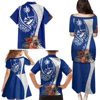 Blue Guam Hafa Adai Family Matching Puletasi and Hawaiian Shirt Tropical Flowers with Polynesian Pattern LT9 - Polynesian Pride