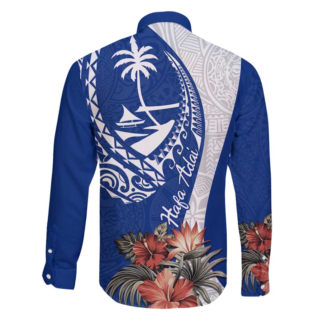 Blue Guam Hafa Adai Family Matching Puletasi and Hawaiian Shirt Tropical Flowers with Polynesian Pattern LT9 - Polynesian Pride