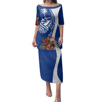 Blue Guam Hafa Adai Family Matching Puletasi and Hawaiian Shirt Tropical Flowers with Polynesian Pattern LT9 Mom's Dress Blue - Polynesian Pride