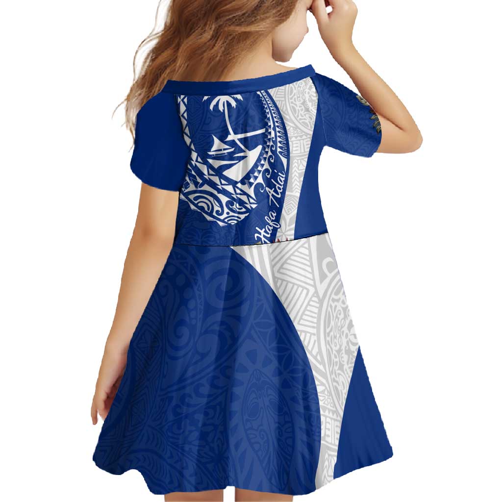 Blue Guam Hafa Adai Family Matching Short Sleeve Bodycon Dress and Hawaiian Shirt Tropical Flowers with Polynesian Pattern LT9 - Polynesian Pride