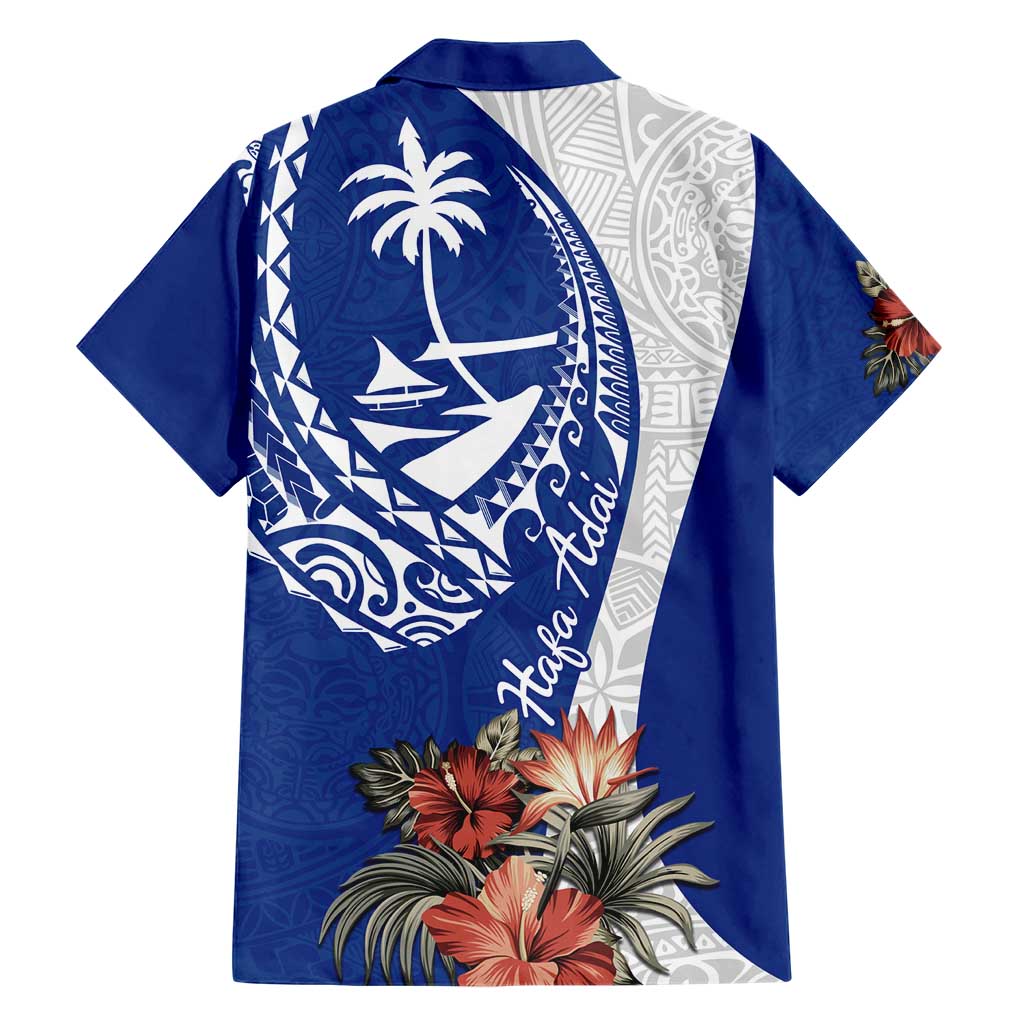 Blue Guam Hafa Adai Family Matching Short Sleeve Bodycon Dress and Hawaiian Shirt Tropical Flowers with Polynesian Pattern LT9 - Polynesian Pride
