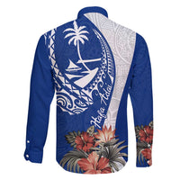 Blue Guam Hafa Adai Family Matching Short Sleeve Bodycon Dress and Hawaiian Shirt Tropical Flowers with Polynesian Pattern LT9 - Polynesian Pride