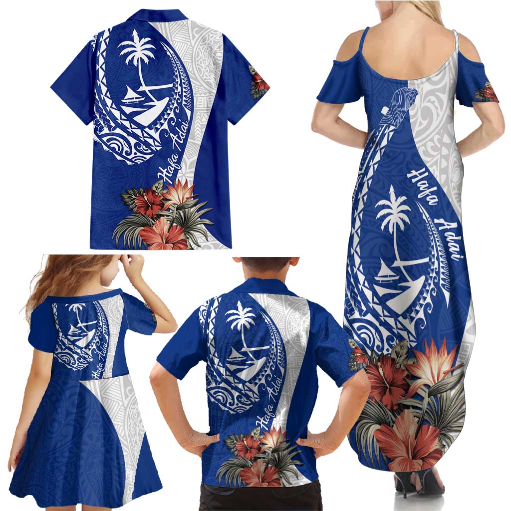 Blue Guam Hafa Adai Family Matching Summer Maxi Dress and Hawaiian Shirt Tropical Flowers with Polynesian Pattern LT9 - Polynesian Pride