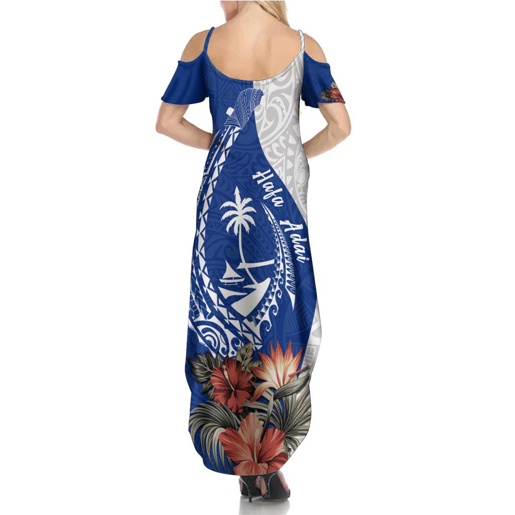 Blue Guam Hafa Adai Family Matching Summer Maxi Dress and Hawaiian Shirt Tropical Flowers with Polynesian Pattern LT9 - Polynesian Pride