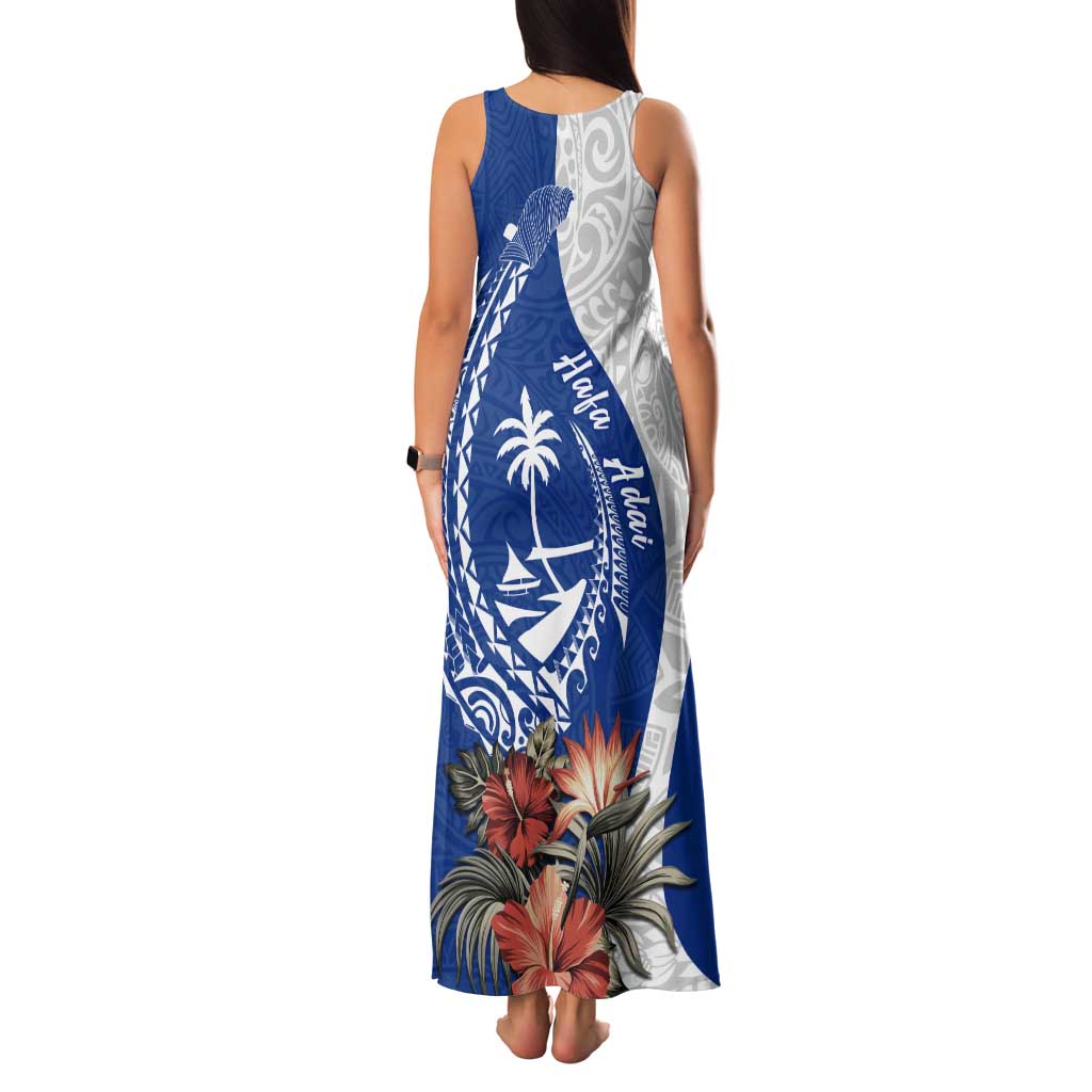 Blue Guam Hafa Adai Family Matching Tank Maxi Dress and Hawaiian Shirt Tropical Flowers with Polynesian Pattern LT9 - Polynesian Pride