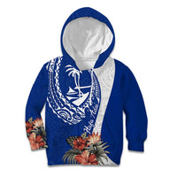 Blue Guam Hafa Adai Kid Hoodie Tropical Flowers with Polynesian Pattern LT9 Hoodie Blue - Polynesian Pride