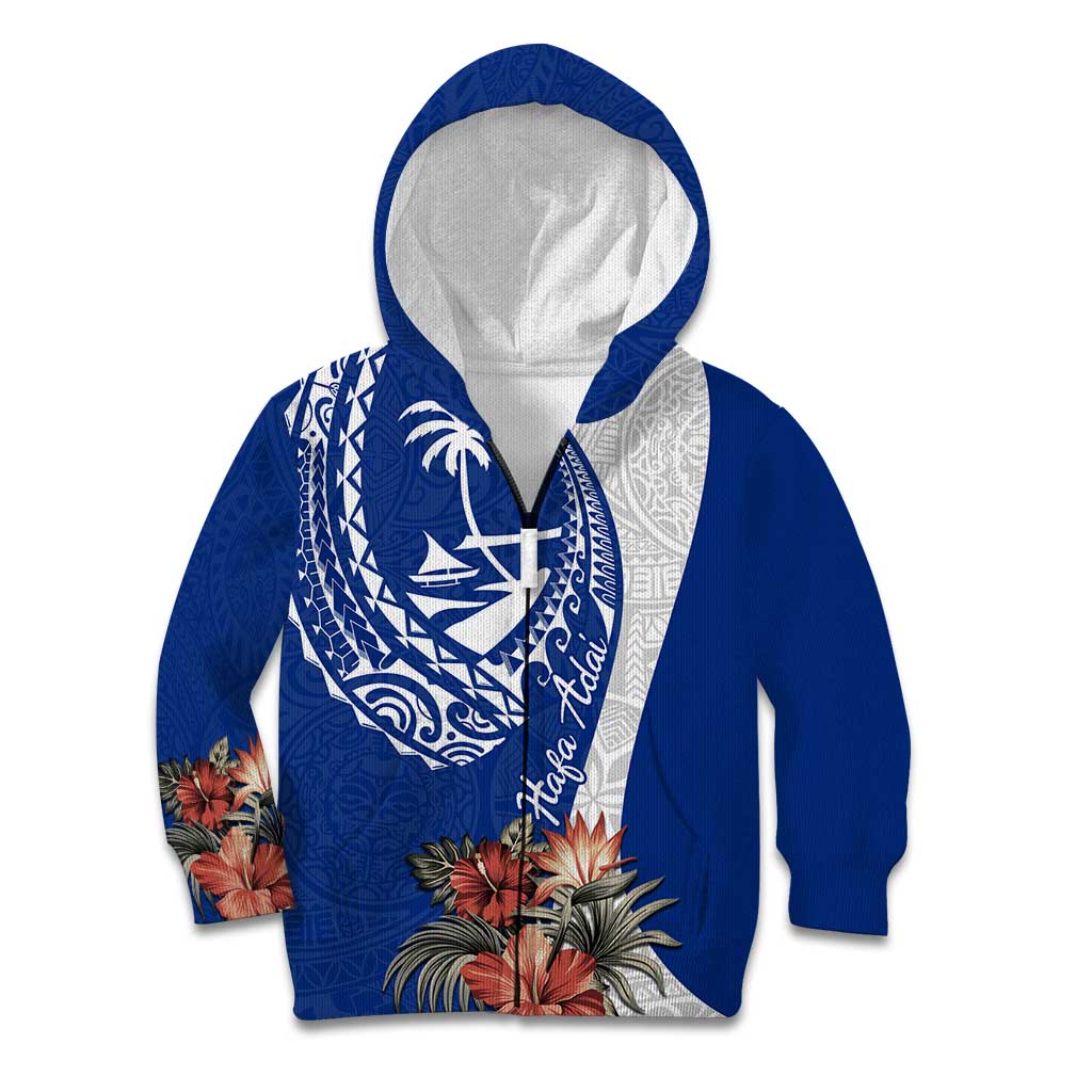 Blue Guam Hafa Adai Kid Hoodie Tropical Flowers with Polynesian Pattern LT9 Zip Hoodie Blue - Polynesian Pride