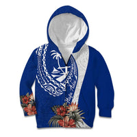 Blue Guam Hafa Adai Kid Hoodie Tropical Flowers with Polynesian Pattern LT9 Zip Hoodie Blue - Polynesian Pride