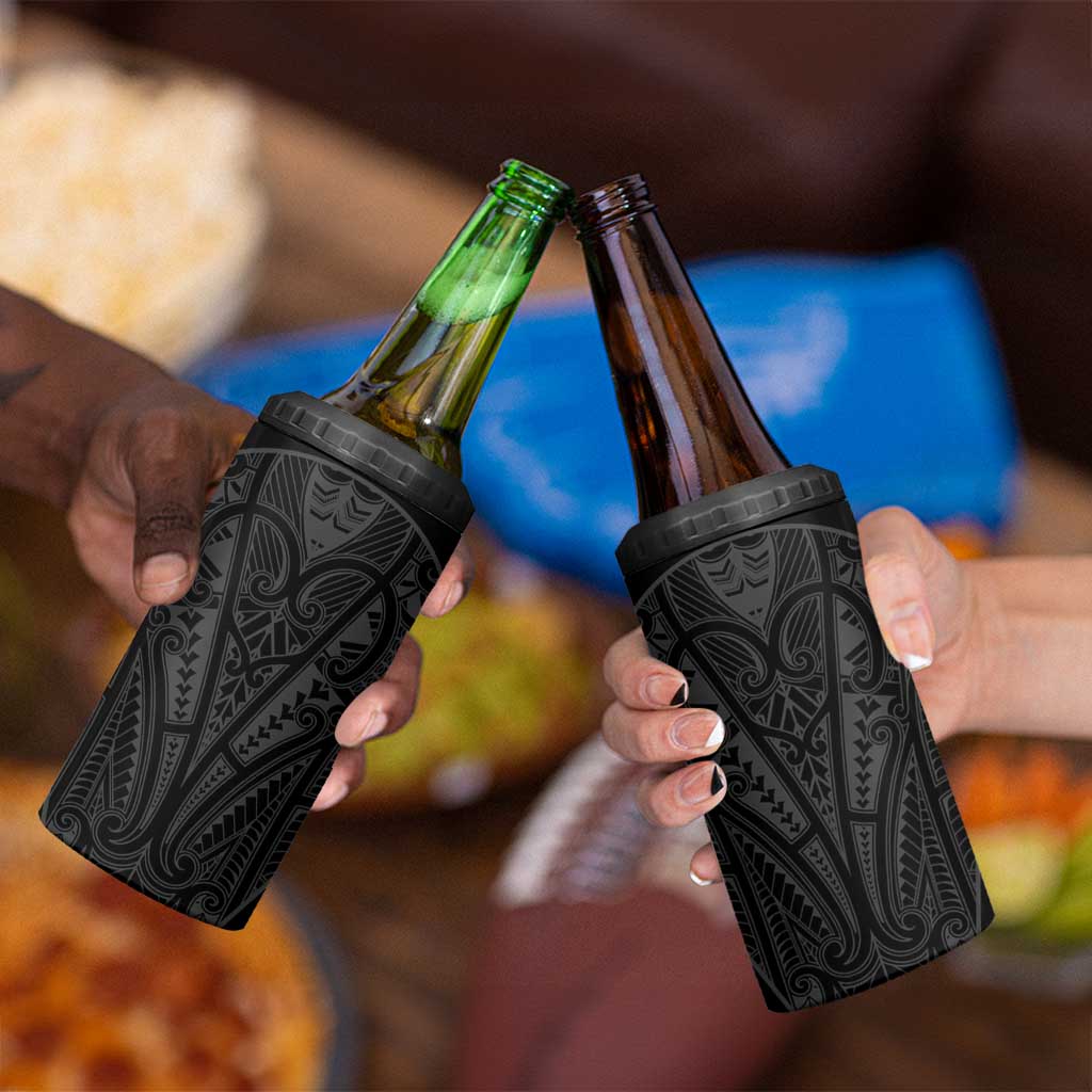 Queensland Maori Rugby Nga Hau e Wha 4 in 1 Can Cooler Tumbler Black Motif LT9 - Polynesian Pride