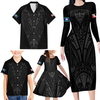 Queensland Maori Rugby Nga Hau e Wha Family Matching Long Sleeve Bodycon Dress and Hawaiian Shirt Black Motif LT9 - Polynesian Pride