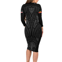 Queensland Maori Rugby Nga Hau e Wha Family Matching Long Sleeve Bodycon Dress and Hawaiian Shirt Black Motif LT9 - Polynesian Pride