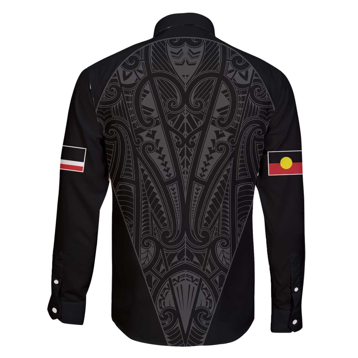 Queensland Maori Rugby Nga Hau e Wha Family Matching Off The Shoulder Long Sleeve Dress and Hawaiian Shirt Black Motif LT9 - Polynesian Pride