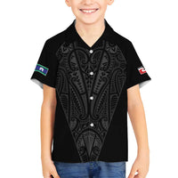 Queensland Maori Rugby Nga Hau e Wha Family Matching Off Shoulder Short Dress and Hawaiian Shirt Black Motif LT9 Son's Shirt Black - Polynesian Pride