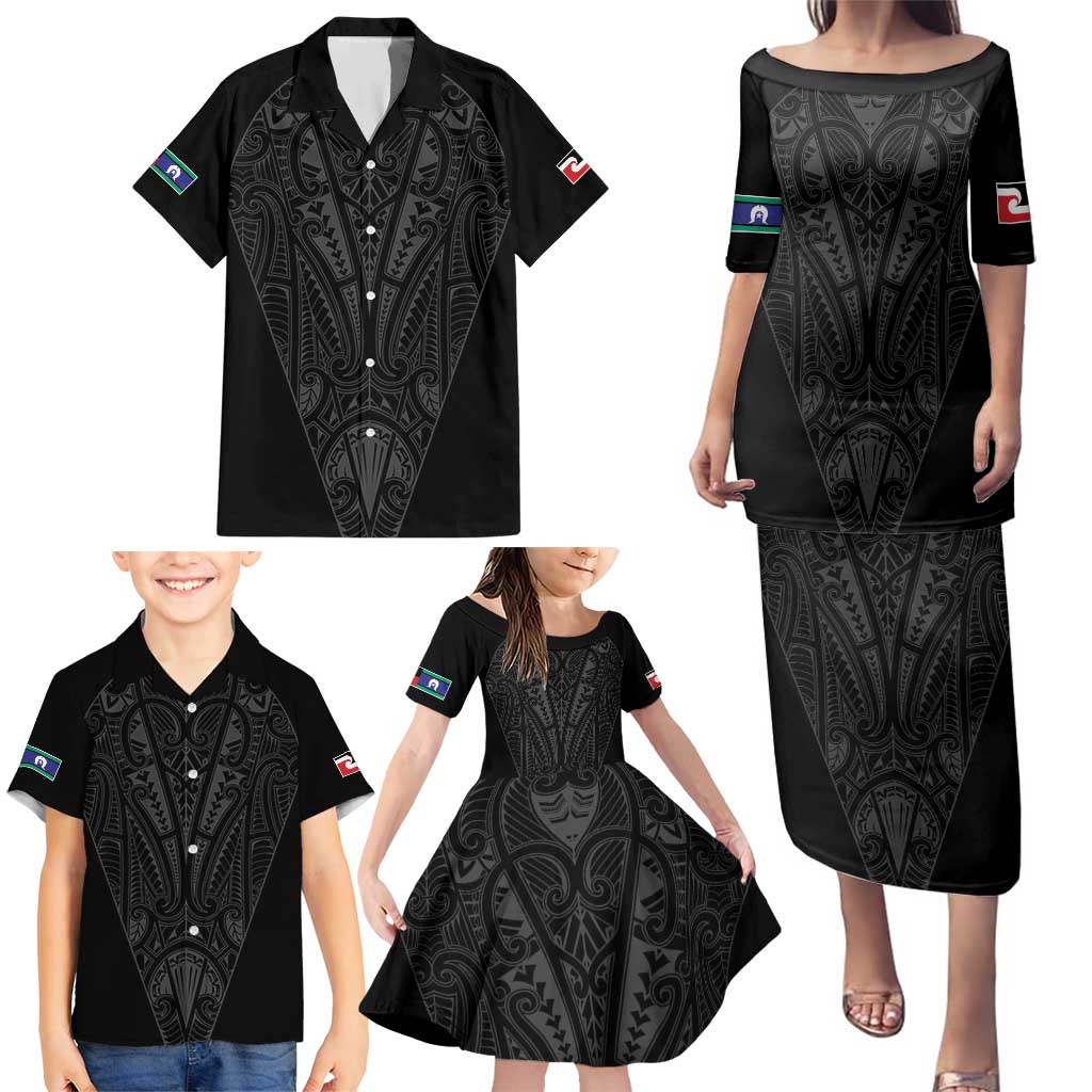 Queensland Maori Rugby Nga Hau e Wha Family Matching Puletasi and Hawaiian Shirt Black Motif LT9 - Polynesian Pride