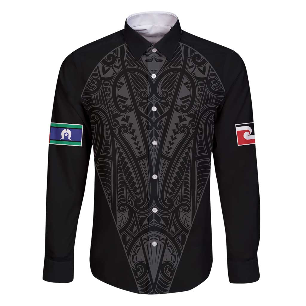 Queensland Maori Rugby Nga Hau e Wha Family Matching Puletasi and Hawaiian Shirt Black Motif LT9 Dad's Shirt - Long Sleeve Black - Polynesian Pride