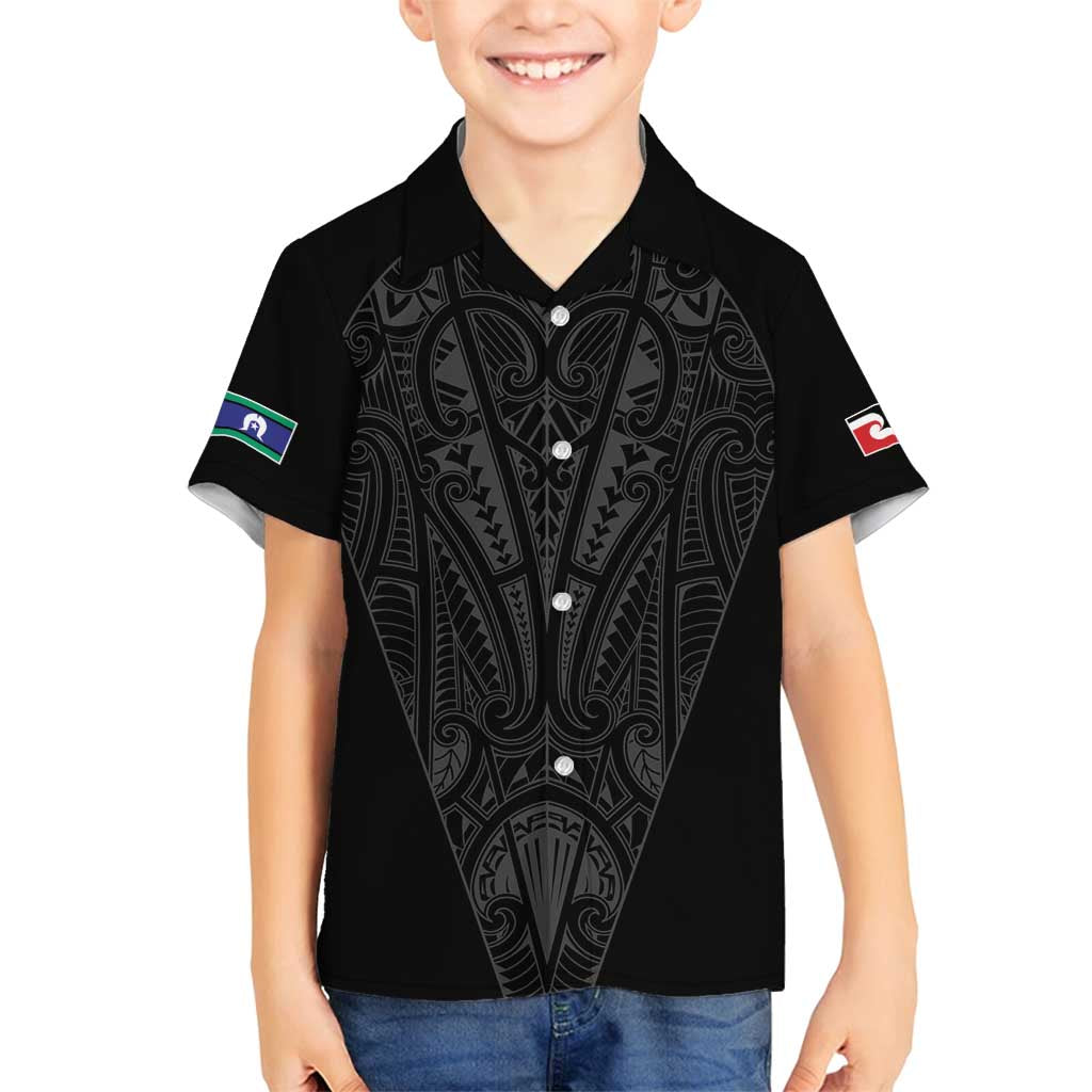 Queensland Maori Rugby Nga Hau e Wha Family Matching Tank Maxi Dress and Hawaiian Shirt Black Motif LT9 Son's Shirt Black - Polynesian Pride