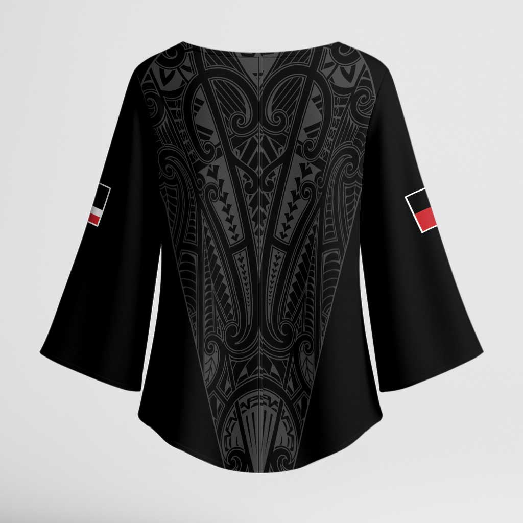 Queensland Maori Rugby Nga Hau e Wha Kimono Sleeve Blouse Black Motif - Polynesian Pride