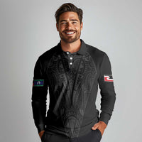 Queensland Maori Rugby Nga Hau e Wha Long Sleeve Polo Shirt Black Motif
