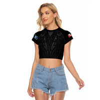 Queensland Maori Rugby Nga Hau e Wha Raglan Cropped T Shirt Black Motif