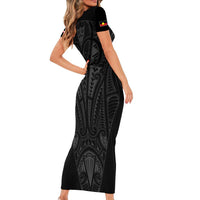 Queensland Maori Rugby Nga Hau e Wha Short Sleeve Bodycon Dress Black Motif