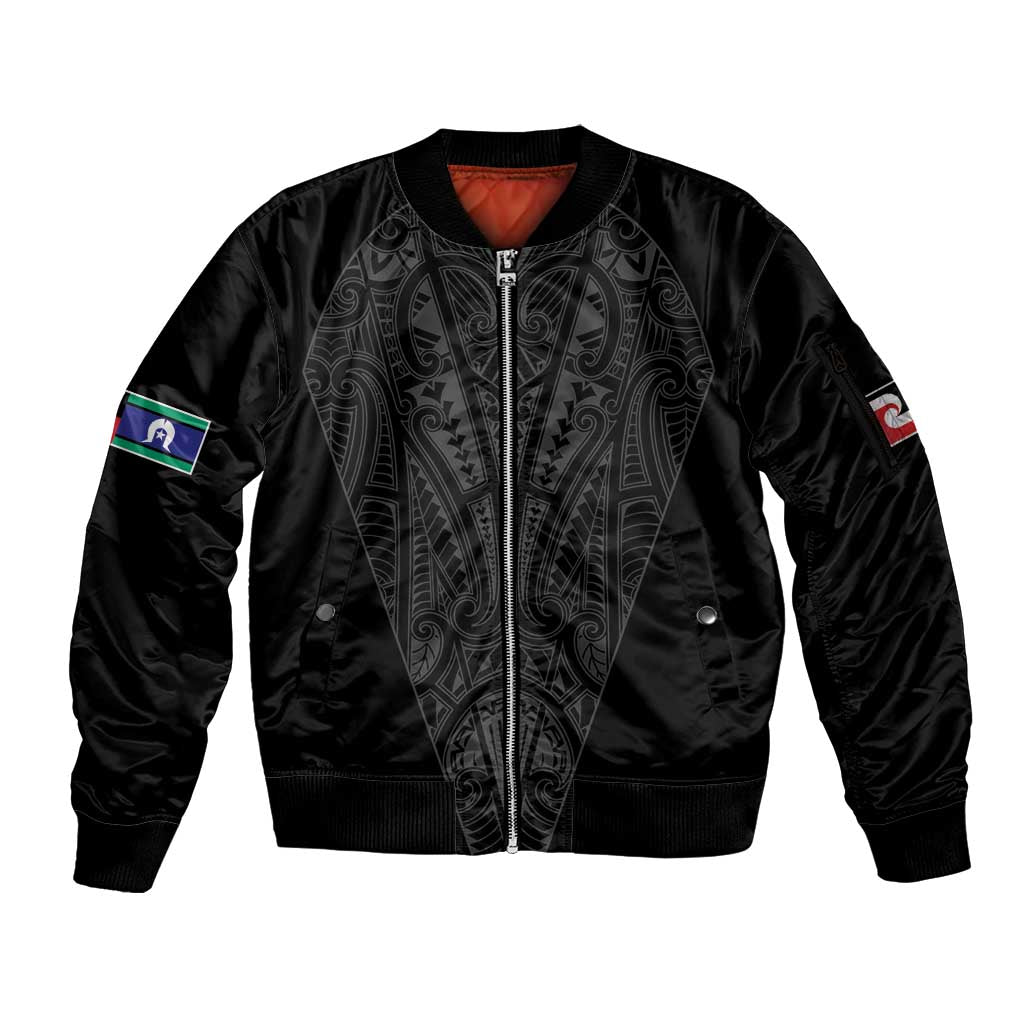Queensland Maori Rugby Nga Hau e Wha Sleeve Zip Bomber Jacket Black Motif LT9 Unisex Black - Polynesian Pride