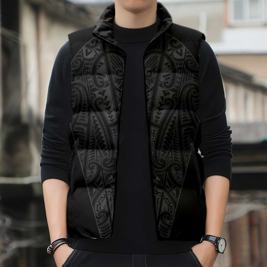 Queensland Maori Rugby Nga Hau e Wha Sleeveless Puffer Jacket Black Motif - Polynesian Pride