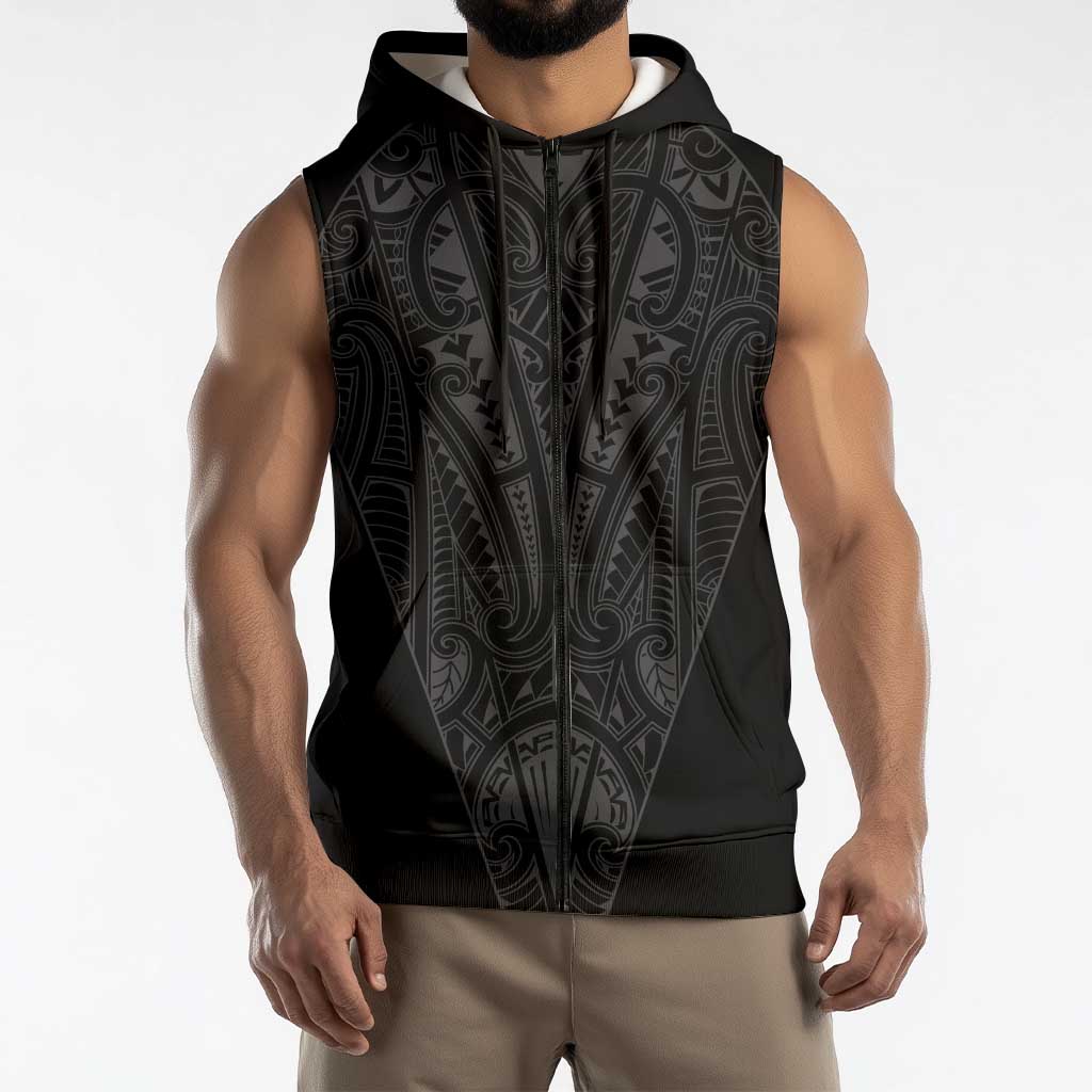Queensland Maori Rugby Nga Hau e Wha Sleeveless Zip Hoodie Black Motif - Polynesian Pride