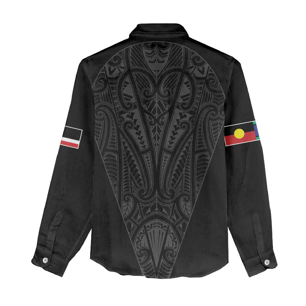 Queensland Maori Rugby Nga Hau e Wha Women Casual Shirt Black Motif LT9 - Polynesian Pride