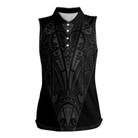 Queensland Maori Rugby Nga Hau e Wha Women Sleeveless Polo Shirt Black Motif LT9 Female Black - Polynesian Pride