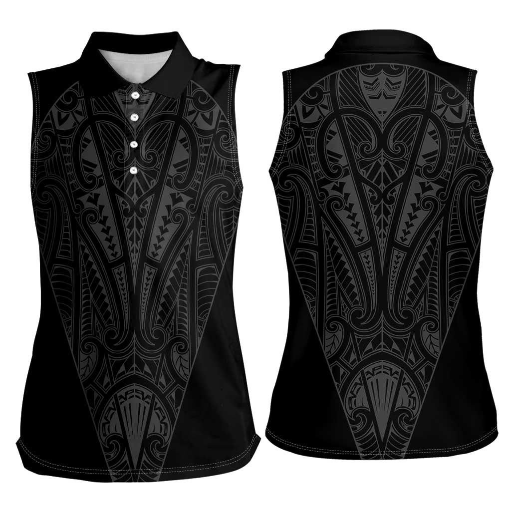 Queensland Maori Rugby Nga Hau e Wha Women Sleeveless Polo Shirt Black Motif LT9 - Polynesian Pride
