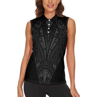 Queensland Maori Rugby Nga Hau e Wha Women Sleeveless Polo Shirt Black Motif LT9 - Polynesian Pride
